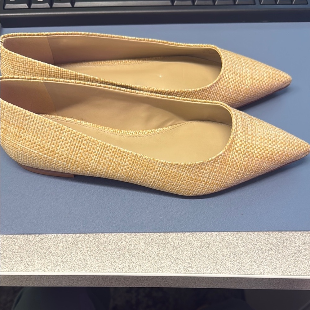 Raffia Tan Flats with Pointed Toe